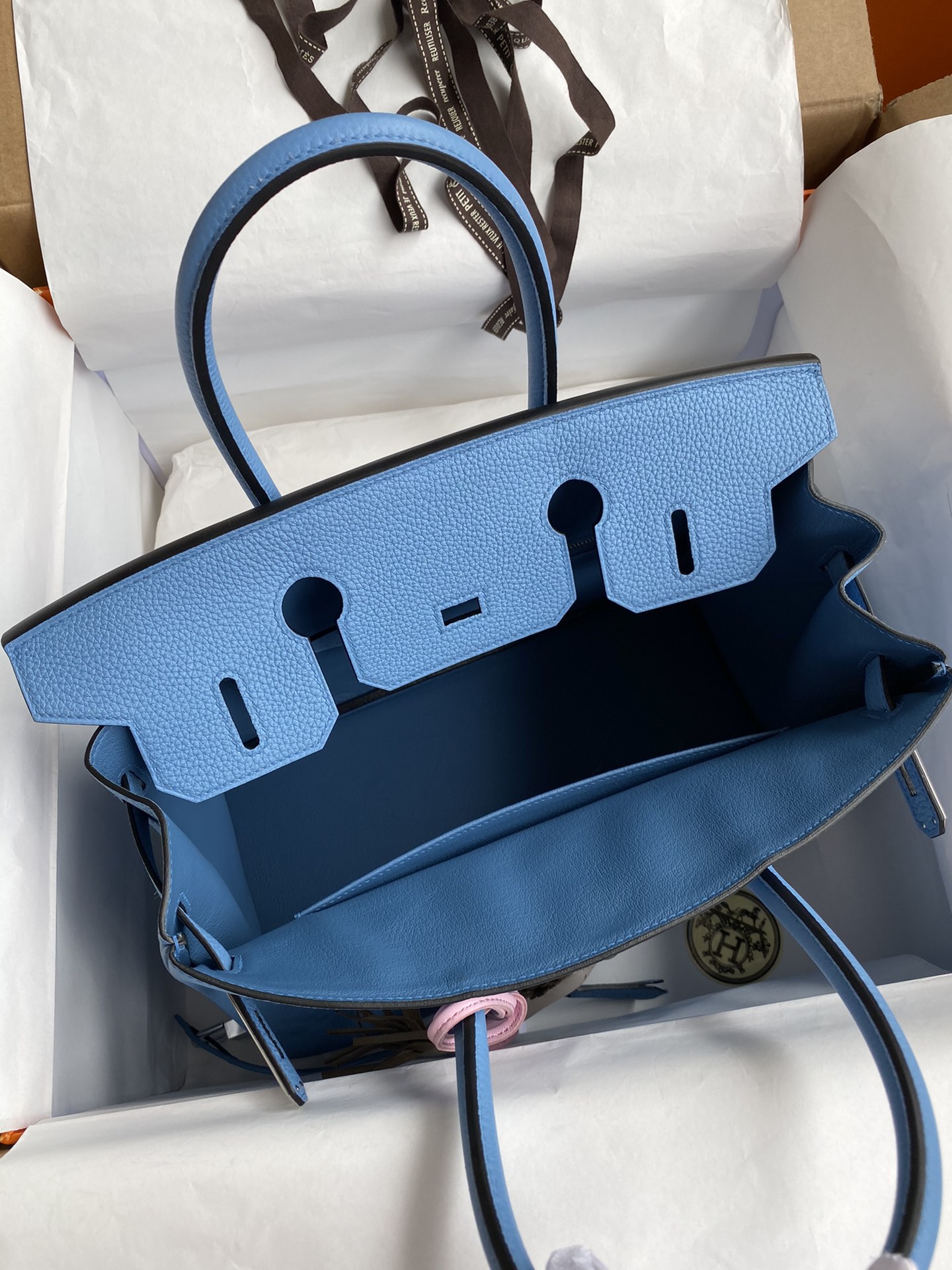 Hermes Birkin 30CM Togo Leather Handbag Blue Paradise